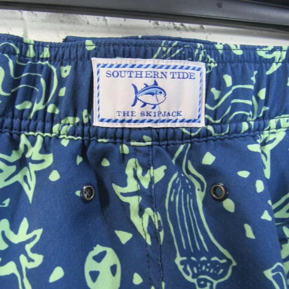 Southern Tide Skipjack Men's XL Swim Trunks Navy Blue Green Sea Life 8